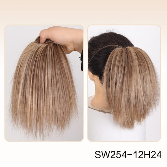 Messy Straight Donut Hair Buns Updo Chignon Elastic Hair Rope Extensions