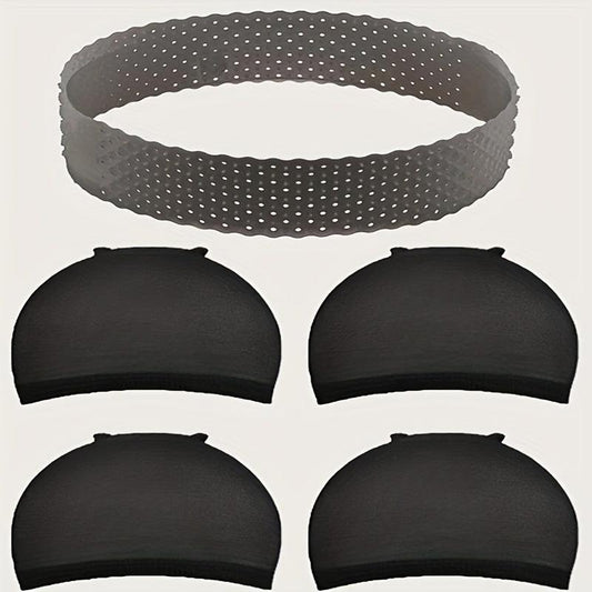 5pcs Wig Band & Cap Set Non-slip Silicon Elastic Headband Transparent