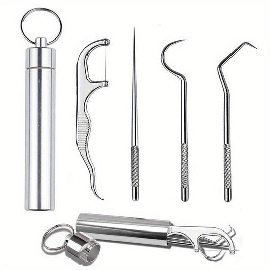 4Pcs Reusable Metal Toothpicks Stainless Steel Pocket Set Holder Travel Kit