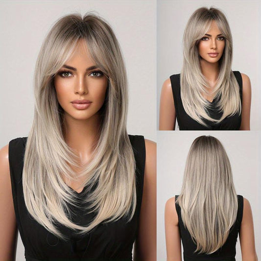 55 88 Cm Butterfly Haircut Omber Long Straight Layered Wigs Synthetic Hair