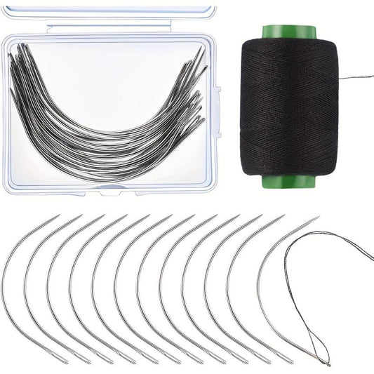 20 Wig C Curved Needles & 299.92m Thread Set for Professional Wig Making