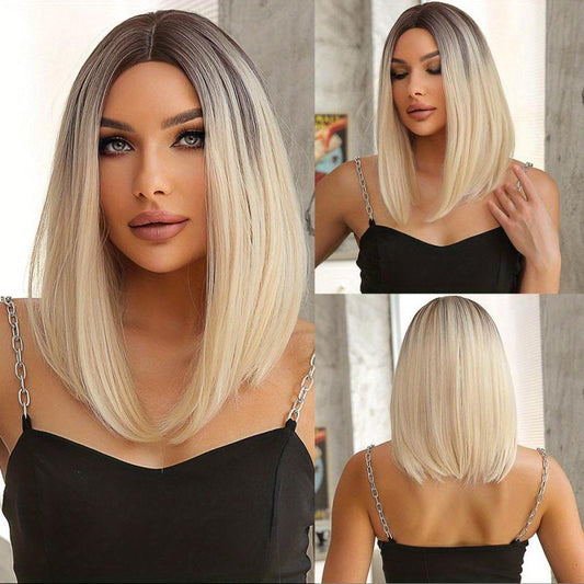 Short Blonde Bob Wig with Bangs 30-48 cm Synthetic Hair