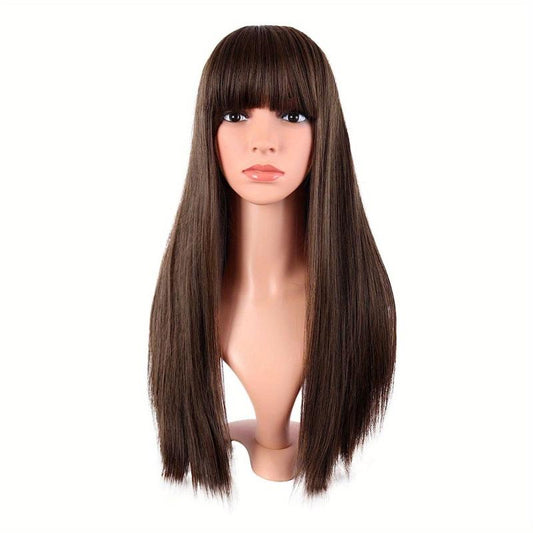 Long Straight Wig With Bangs Synthetic Wig Heat Resistant