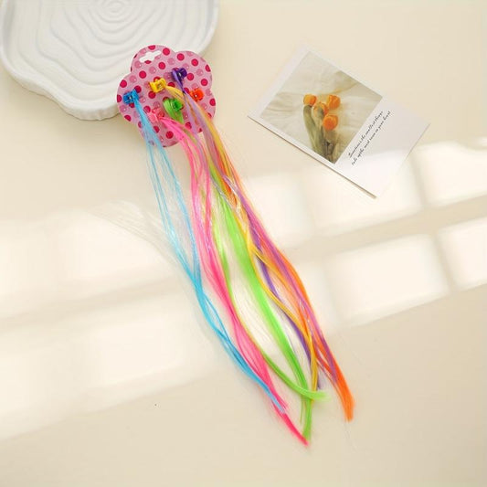 Colorful Hair Claw Clip Hair Extensions for Toddler Girls Party Wig Decor