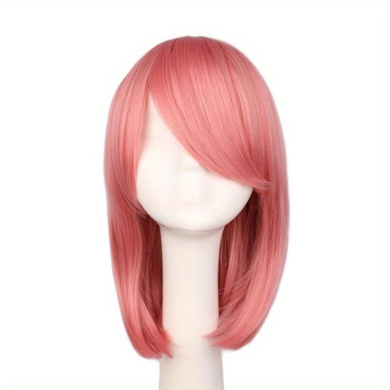 Short Pink Bob Wig Synthetic With Bangs