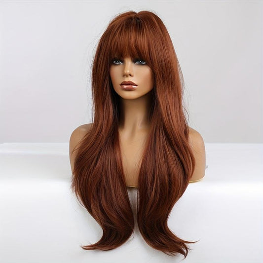 Long Straight Red Brown Ginger Wig Heat Resistant Women's Synthetic Hair