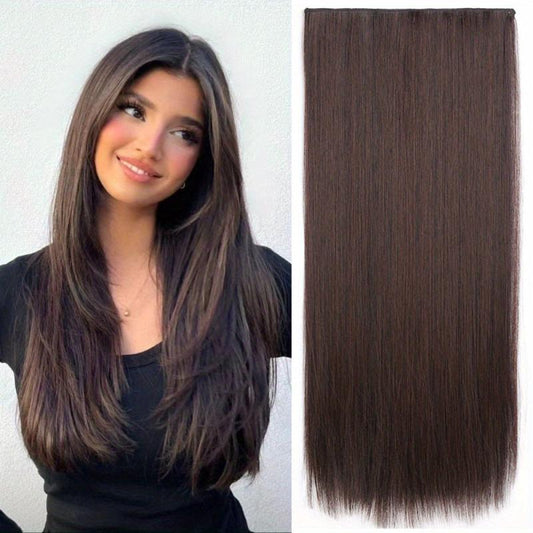 60 96 Cm Full Head Hair Extensions 5 Clips In Synthetic Long Straight Hairpiece
