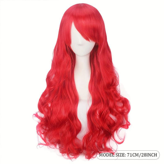 Red Long Curly Mermaid Costume Wig for Halloween Cosplay Party