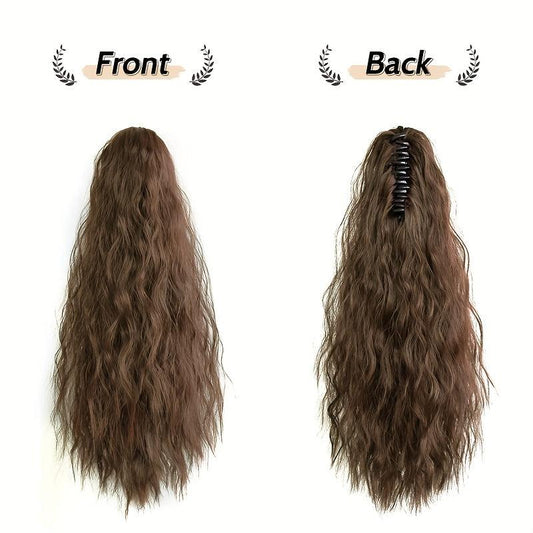 Claw Ponytail Brown Long Curly Wavy Ponytail Extensions Synthetic Clip In Hair