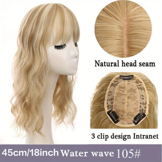 Long Water Wave Hair Pieces With Bangs 45-72 cm Synthetic Curly Hair Topper