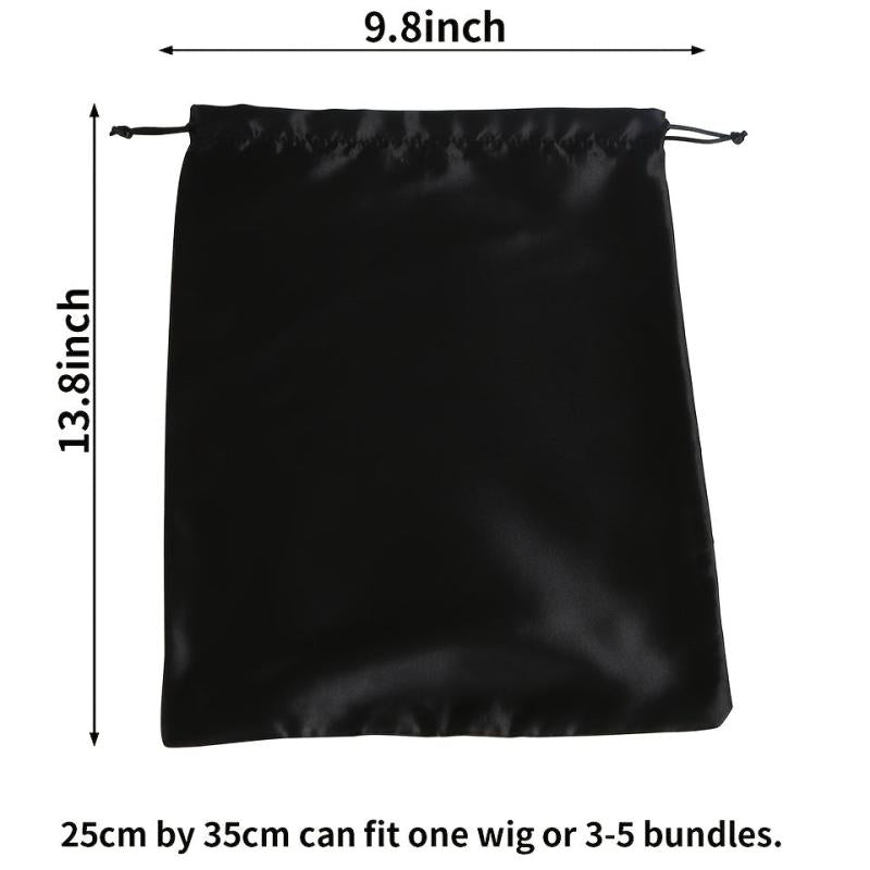 2pcs Large Satin Wig Bags for Hair Storage and Travel Drawstring Pouches