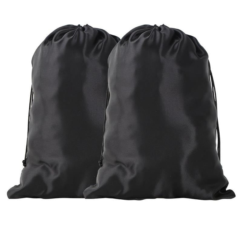 2pcs Large Satin Wig Bags for Hair Storage and Travel Drawstring Pouches