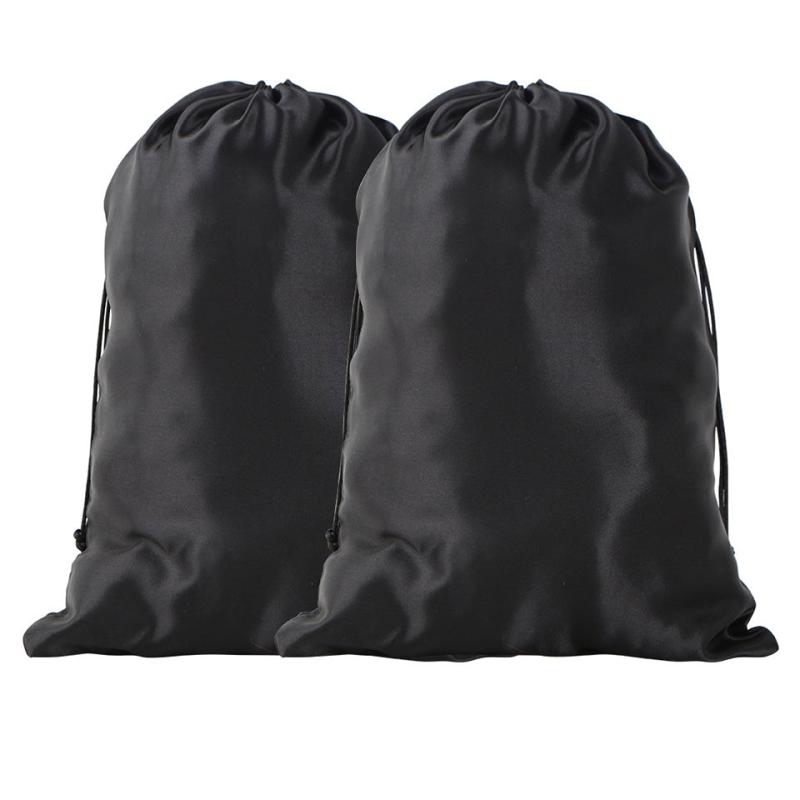 2pcs Large Satin Wig Bags for Hair Storage and Travel Drawstring Pouches