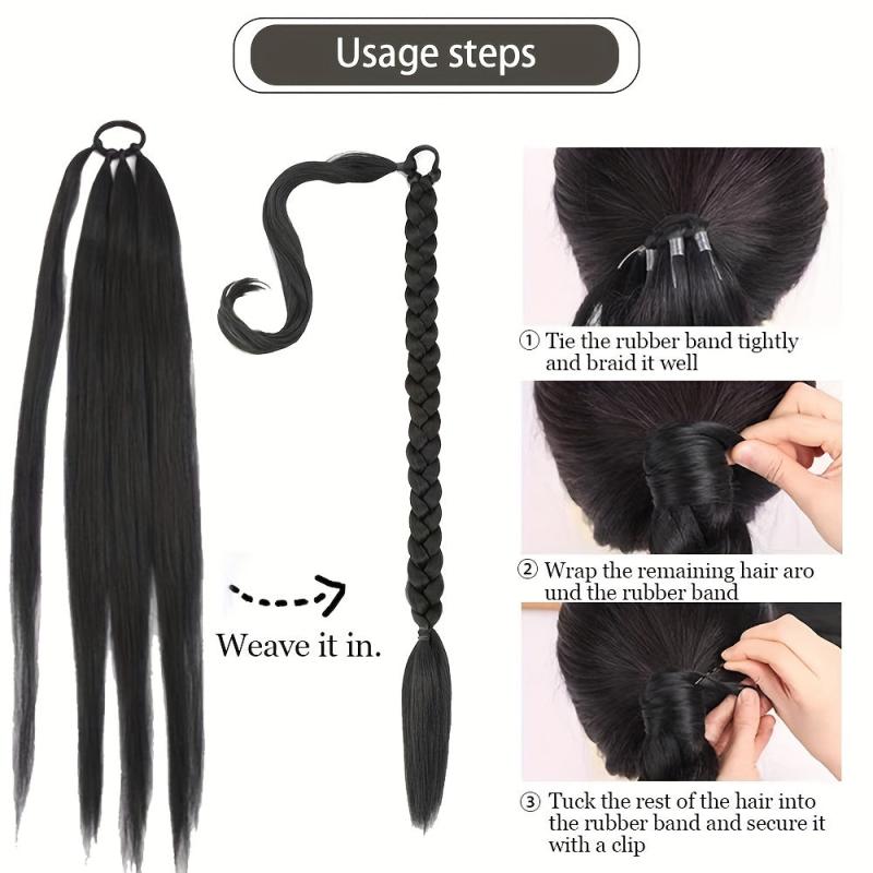 PreStretched Braided Ponytail With Elastic Hair Rope Long Ponytail