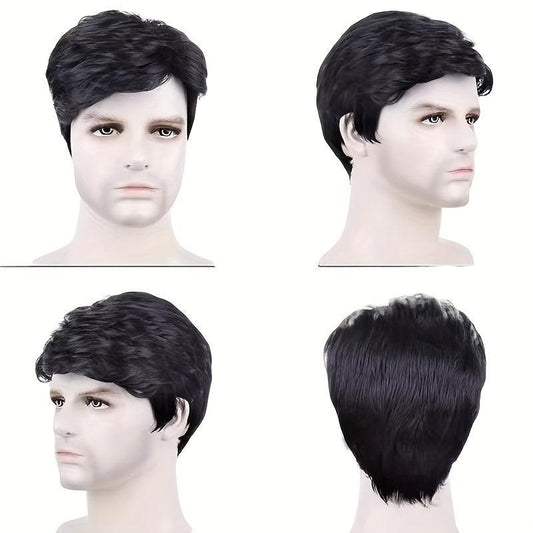 Ombre Grey Brown Short Straight Hair Wigs For Men