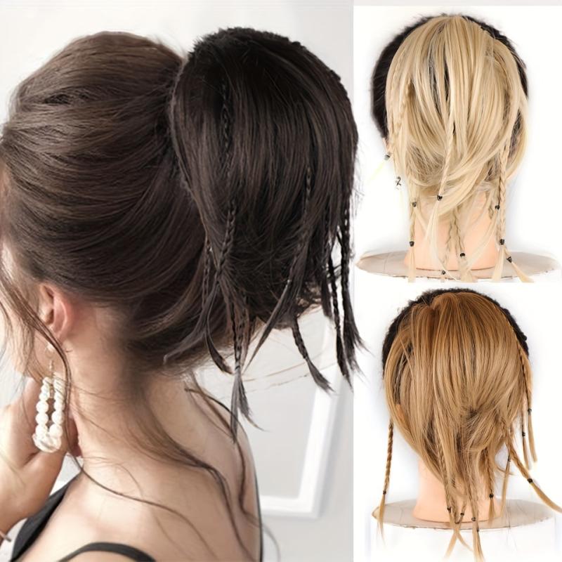 Women's Hair Bun Band Twists Braid Pony Tail Loop Net Red Medium Long