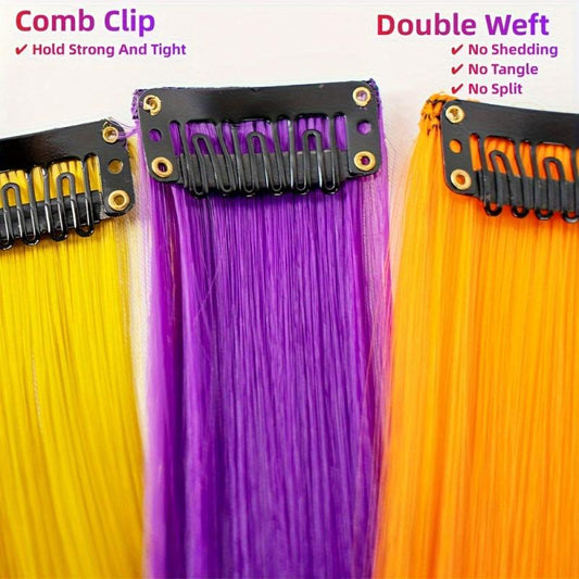 10 Pcs Rainbow Colorful Straight Hair Extension 55-88 Cm Clip In Set