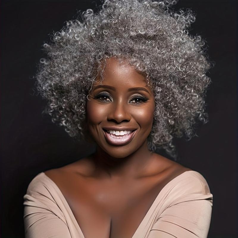 Short Synthetic Afro Wigs For Women African 99J Grey Fluffy Soft