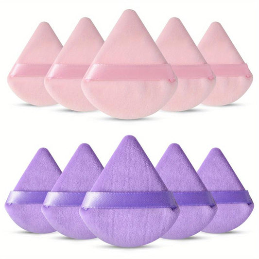 10 Triangle Cosmetic Powder Puffs Reusable Soft Plush Makeup Foundation Sponge