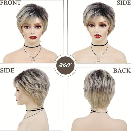 Short Layered Wig With Volume & Textured Layers Tonal Short Wig