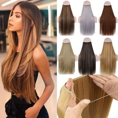 Invisible Fish Line Hair Extensions Straight Wig Piece Hairpiece