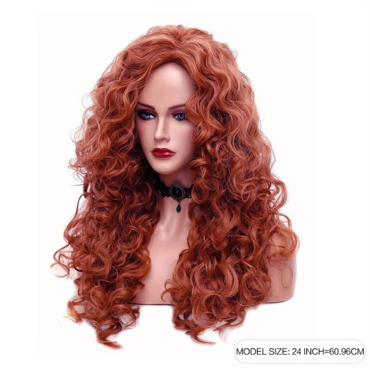 Long Curly Wavy Brown Hair Wig for Halloween 80s 90s Singer Costume Party