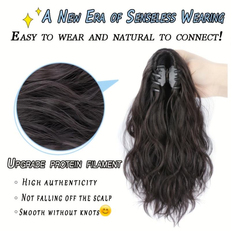 Medium Long Curly Wavy Ponytail Extensions Synthetic Clip In Hair Extensions