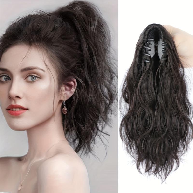 Medium Long Curly Wavy Ponytail Extensions Synthetic Clip In Hair Extensions
