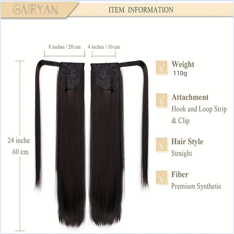 Long Straight Ponytail Extension Wrap Around Fluffy Synthetic Hairpiece