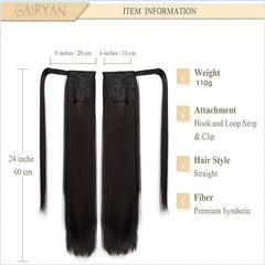 Long Straight Ponytail Extension Wrap Around Fluffy Synthetic Hairpiece