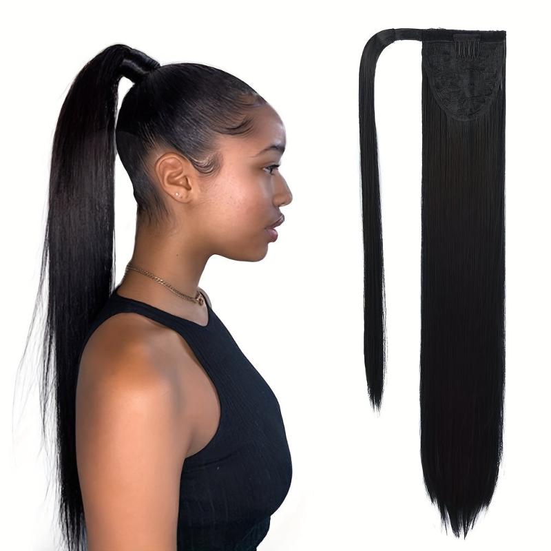 Long Straight Ponytail Extension Wrap Around Fluffy Synthetic Hairpiece
