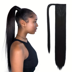 Long Straight Ponytail Extension Wrap Around Fluffy Synthetic Hairpiece