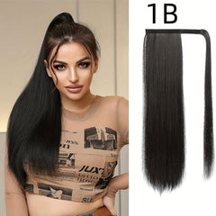 Long Straight Ponytail Extension Wrap Around Fluffy Synthetic Hairpiece