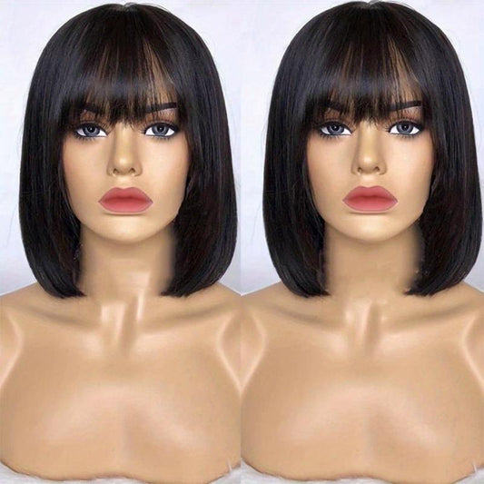 Short Bob Cut Wigs With Bangs Straight Human Hair Wigs