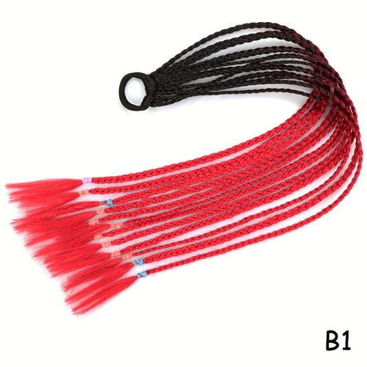 Rainbow Braided Ponytail Hair Extension with Elastic Band