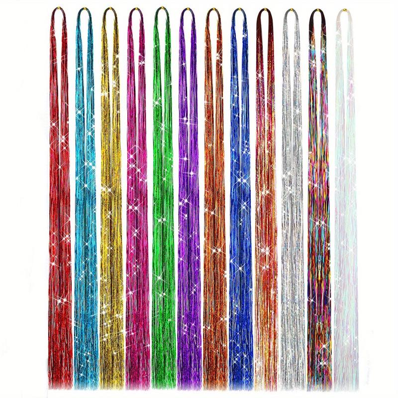 12 Colors Hair Tinsel Strands Kit - Sparkling Hair Glitter Extensions