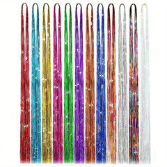 12 Colors Hair Tinsel Strands Kit - Sparkling Hair Glitter Extensions