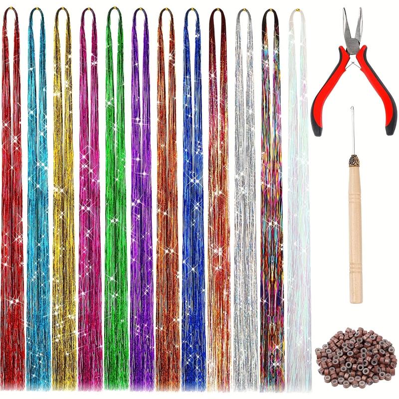 12 Colors Hair Tinsel Strands Kit - Sparkling Hair Glitter Extensions