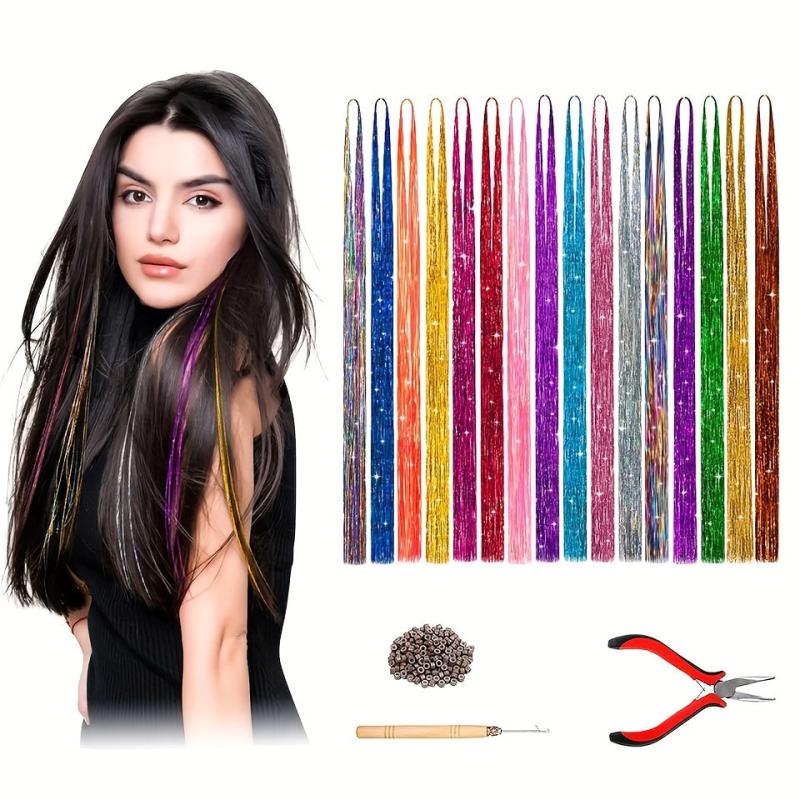 12 Colors Hair Tinsel Strands Kit - Sparkling Hair Glitter Extensions
