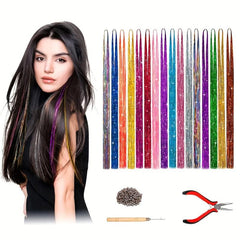 12 Colors Hair Tinsel Strands Kit - Sparkling Hair Glitter Extensions