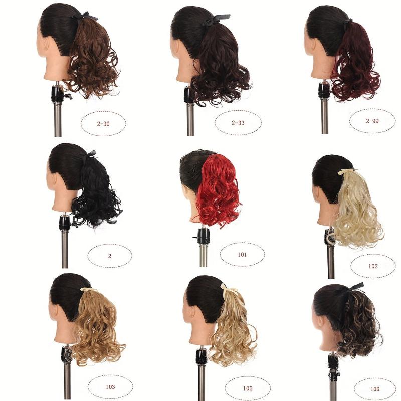 Short Curly Wavy Ponytail Extensions with Ribbon Tie for Daily Use