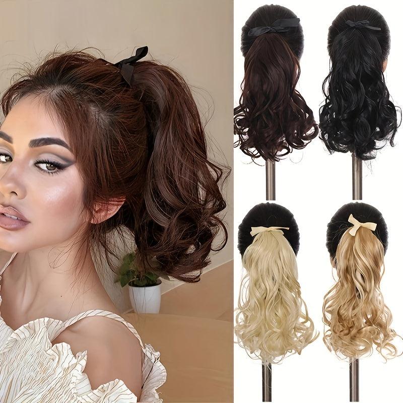 Short Curly Wavy Ponytail Extensions with Ribbon Tie for Daily Use