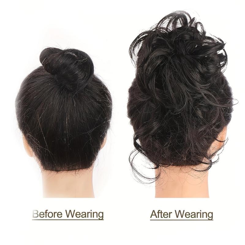 Messy Bun Hair Pieces Curly Clip In Claw Hairpieces Brown