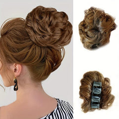 Messy Bun Hair Pieces Curly Clip In Claw Hairpieces Brown