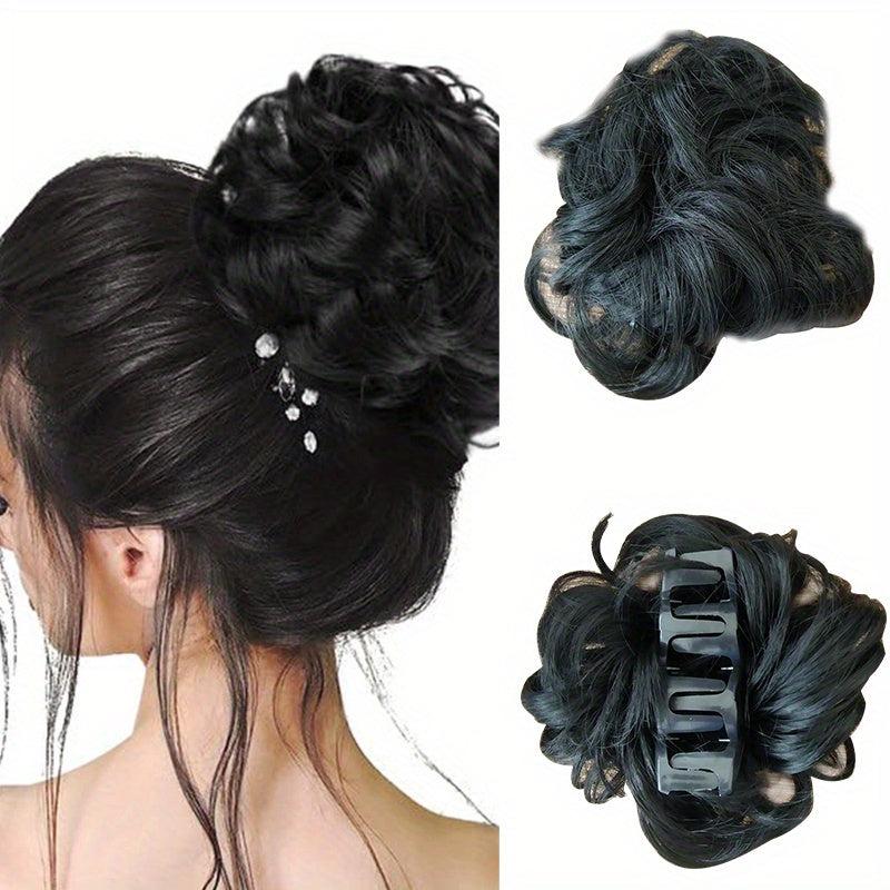 Messy Bun Hair Pieces Curly Clip In Claw Hairpieces Brown