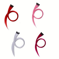 4pcs Colorful Straight Hair Extensions Fashion Daily Party Cosplay