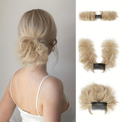 Blonde Messy Bun Hair Piece Side Comb Clip In Hair Bun Hairpiece Synthetic Hair