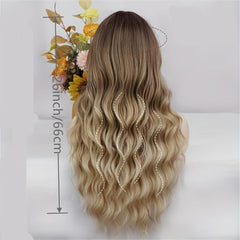 Ombre Long Curly Wavy Wig With Bangs Synthetic Heat Resistant Natural Look