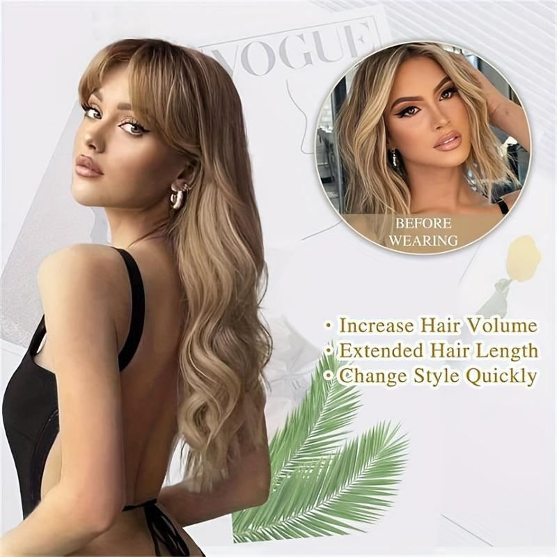 Ombre Long Curly Wavy Wig With Bangs Synthetic Heat Resistant Natural Look