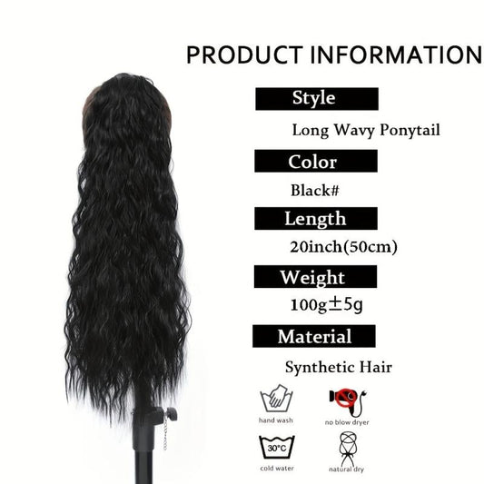 8 Cm Long Wavy Ponytail Extensions With Magic Paste Synthetic Hairpiece
